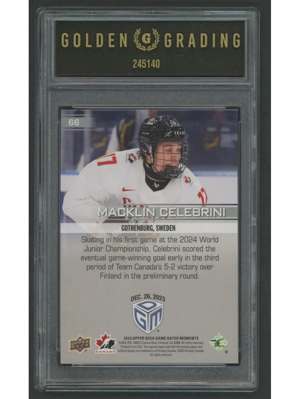 2023 Upper Deck #66 Macklin Celebrini  Rookie Card (RC) Mint 9